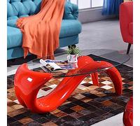 HJYXXSR Table basse ovale en verre, table moderne du milieu du siècle pour salon, dessus transparent abstrait, table d'appoint contemporaine (90,2 x 55,1 x 40,6 cm, rouge)