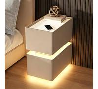 HJYXXSR Table de Chevet étroite et Intelligente, avec capteur de lumière LED, Petite Table de Chevet Moderne avec Deux tiroirs, revêtement en Cuir Khaki 35cm/13.8in