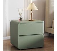 HJYXXSR Table de Chevet Minimaliste Moderne, Table de Chevet en Bois Massif avec Deux tiroirs, Table d’appoint, Meubles de Chevet rembourrés en Cuir Green Left