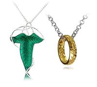 HJYZY Lot de 2 boucles d'oreilles elfiques vintage en forme de feuille verte - Collier doré - Cadeau pour les fans
