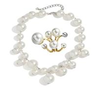 HJYZY Lot de 2 colliers ras du cou avec grosses perles brillantes pour femme, bijoux tendance, bagues réglables et ouvertes, 1, Perles artificielles, Pas de gemme