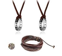 HJYZY Lot de 28 autocollants Uncharted 4 Drake Bijoux Bague Pendentif Collier Cuir Marron Bracelet de manchette pour homme, Zinc