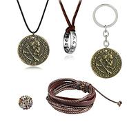 HJYZY Lot de 29 colliers avec pendentif en forme de tête de mort en bronze gravé par Uncharted 4 Drake - Avec porte-clés et anneau - Bracelet en cuir marron pour homme, Zinc