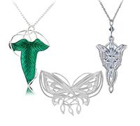 HJYZY Lot de 3 broches Arwen en forme d'étoile du soir et papillon - Le Seigneur de l'Anneau Hobb1t - Vintage - Feuille verte - Elfique - Pendentif, Zinc, Pas de gemme