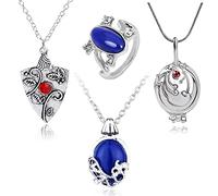 HJYZY Lot de 4 bijoux Vampire Diaries Daywalking Katherine Sapphire Elena Gilbert Ouverture Verveine Médaillon Bonnie Collier Elena Saphir Cristal Lumière du jour Ensemble de bijoux Cosplay pour les