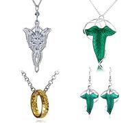 HJYZY Lot de 4 boucles d'oreilles vintage en forme de feuille verte avec pendentif en forme de feuille d'Aragorn Arwen - Doré, Zinc, Pas de gemme