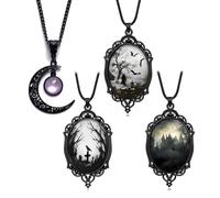 HJYZY Lot de 4 colliers gothiques noirs avec croix corbeau et lune - Accessoires de costume vintage pour homme et femme, 1, Métal, Pas de gemme