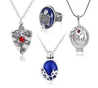 HJYZY Lot de 4 médaillons de vampire Katherine en saphir et verveine - Chevalière de marche - Bague de Damon - Cosplay pour les fans