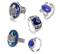 HJYZY Lot de 5 bagues de vampire tendance Vampire Diaries Daylight Walking Chevalière Damon Bague Caroline Forbes Bague Elena Lumière du jour, Zinc, Aucune pierre précieuse