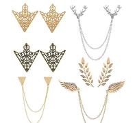 HJYZY Lot de 6 chaînes à double maillons en forme de tête de cerf avec ailes d'ange,Broche rétro à motif creux et triangle d'angle,Pièces de décoration avec boîte, zink