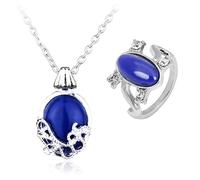 HJYZY The Vampire Daywalking Katherine Lot de 12 colliers avec pendentif en cristal saphir Elena Saphir et bague pour les fans avec autocollants, Zinc, Pas de gemme