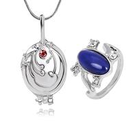 HJYZY The Vampire Jewelry Elena Gilbert Lot de 12 colliers avec pendentif en forme de verveine en cristal saphir et bague pour les fans avec autocollants, Zinc, Pas de gemme