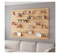 HJZALMI Panneau Mural Rangement D'Outils, Planche À Chevilles en Bois, Panneaux De Rangement Et D'affichage Bricolage, Support De Crochet Mural Décoratif(Brun,C)
