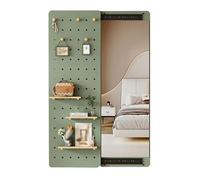 HJZALMI Panneau Perforé avec Miroir Intégral, Miroir Mural Dissimulé avec Rail Coulissant, Panneau Perforé en Bois Robuste pour L'organisation De La Maison(Green,40x120cm(15.7x47.2in))