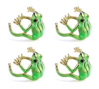 HJZHI Lot de 4 bagues grenouille feuillue réglables pour enfants Bijoux drôle de grenouille verte Bague ouverte en forme de grenouille Clip d'oreille Anneaux d'animaux amusants pour femmes Cadeau