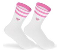 HJZHII 1 paire de chaussettes blanches pour femme 36-43, en coton, blanches, tendance, chaussettes de tennis avec cœurs, respirantes, chaussettes de sport pour filles et adolescentes (rose)