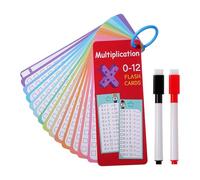 HJZHII Lot de 15 cartes flash de multiplication 0 à 12 avec 2 marqueurs effaçables à sec 1 anneau, cartes flash de table de multiplication, cartes flash de mathématiques, cartes flash éducatives pour