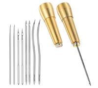 HJZHII Lot de 2 alênes - Lot de 8 aiguilles à coudre pour cuir - Kit de réparation du cuir - Poignée en cuivre - Cône en cuir de toile avec poignée en laiton - Pour travaux de couture et réparation