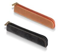 HJZHII Lot de 2 trousses à crayons petites, en cuir synthétique fin et doux, belle trousse à crayons portable avec fermeture éclair pour adultes, stylos, crayons, marqueurs, fournitures de bureau, a
