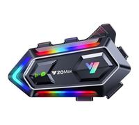HK&Hanker Y20MAX Casque moto Bluetooth avec oreillette, éclairage RGB multicolore, Bluetooth 5.3, portée de 300 m, intercom deux person