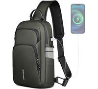 hk Sacoche Homme Bandoulière Imperméable avec Port USB pour iPad 11,3" | Sac de Poitrine Léger avec Poches Latérales, Sacoche Antivol pour Travail Voyage Quotidien Loisirs