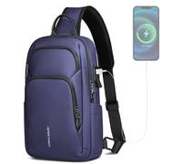 hk Sacoche Homme Bandoulière Imperméable avec Port USB pour iPad 11,3" | Sac de Poitrine Léger avec Poches Latérales, Sacoche Antivol pour Travail Voyage Quotidien Loisirs