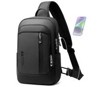 hk Sacoche Homme Bandoulière Imperméable avec Port USB pour iPad 11,3" | Sac de Poitrine Léger avec Poches Latérales, Sacoche Antivol pour Travail Voyage Quotidien Loisirs