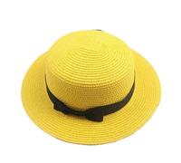 HKABCXT Chapeau de Paille à Large Bord Chapeaux d'été for Femmes Chapeau de Soleil Plage Dames Mode Plat Brom nœud Papillon Dame décontracté Chapeaux for Les Paille(Yellow,Child Size 51-54cm)