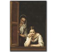 HKAHF AJWUQ Bartolomé Esteban Murillo Art Mural《Deux Femmes À Une Fenêtre》Affiches Impressions Peinture sur Toile Rétro pour Salon Décoration Intérieure Photos 40x60cm sans Cadre