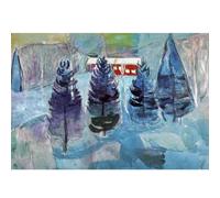 HKAHF AJWUQ Célèbre Edvard Munch Poster《Maison Rouge Et Épicéas》Impressions D’Art Murales Barbarie Peinture sur Toile Photo Nordique pour Salon Décor 90x60cmx1 sans Cadre