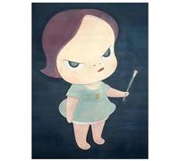 HKAHF AJWUQ Célèbre œuvre Murale de Yoshitomo Nara《Cadeau d’Anniversaire》Affiche Yoshitomo Nara Imprimés Peinture rétro sur Toile pour la décoration du Salon 50x70cmx1 sans Cadre