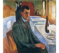 HKAHF AJWUQ Edvard Munch Poster《Autoportrait avec Une Bouteille de vin》Impressions d’Art murales Barbarie Peinture sur Toile Photo Nordique Décor de Salon 30x30cm sans Cadre