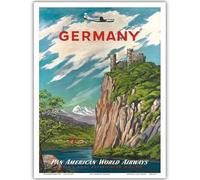 HKAHF AJWUQ Pan American World Airways Posters《Allemagne》Exposition d’Art Mural Peintures sur Toile Impressions rétro pour la décoration de la Chambre Photo 15x20cmx1 sans Cadre