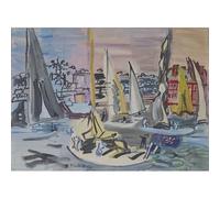 HKAHF AJWUQ Raoul Dufy Affiches du paysage du voilier - Art mural abstrait sur toile - Impression aquarelle pour salon - 65 x 45 cm - Sans cadre