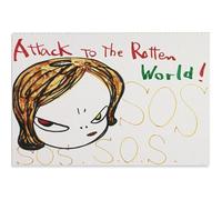 HKAHF AJWUQ Yoshitomo Nara Art Mural 《Attaque au Monde pourri》 Peintures sur Toile Affiche Moderne pour la décoration de la Chambre d’Enfants Image 30x50cmx1 sans Cadre