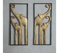 HKaikzo Lot de 2 décorations murales en forme d'éléphant africain, art mural en forme d'éléphant doré, décorations d'animaux pour salon, décoration moderne en métal (30 x 70,1 cm)