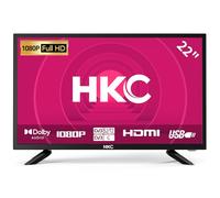 HKC Téléviseur FHD 22 pouces, Freeview DVB-T2-C-S2 Dolby Digital Audio, FHD LED Rétroéclairage, HDMI VGA PC Audio Péritel USB Enregistreur Media Player, Petit écran pour Petit Salon Cuisine