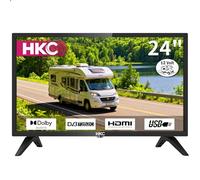 HKC Téléviseur HD 24" 12 V, Freeview DVB-T2/C/S2 Dolby Audio, HDMI, VGA, PC, péritel, USB, petit écran de voyage pour camping-car et caravanes