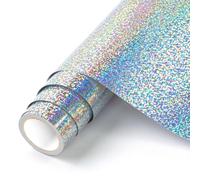 HKC Vinyle Adhésif Argent laser, 30.5cm x 183cm Rouleau de Vinyl Permanent, Vinilo Adhesivo pour Cricut, pour Silhouette Cameo, Film auto-Adhésif pour Mug DIY, Fenêtre, Céramique, Plastique