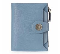 HKCLUF Portefeuille à deux volets en cuir véritable pour femme avec blocage RFID - Porte-cartes avec fenêtre pour carte d'identité, A15-Bleu, Moderne