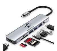 HKCMEMORY Hub USB C 7 en 1, HDMI 4K, charge PD 100 W, ports USB 3.0/2.0, lecteur SD/TF, données USB-C, pour MacBook Pro/Air, iPad Pro, iPhone 16 Pro/Pro Max, Dell XPS, Steam Deck
