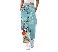 Hkcnichi Women's 3D Joggers Pants Christmas Graphic Funny Sweat Pant Plus Size Sport Track Leggings Trouser Blue Medium