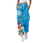 Hkcnichi Women's 3D Joggers Pants Christmas Graphic Funny Sweat Pant Plus Size Sport Track Leggings Trouser Blue Medium