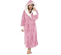 Hkdjaess Femme Robe De Chambre Polaire Pas Cher Douillets à Capuche Chic Decontractée Casual Peignoirs Rose Anniversaire Costume D'Intérieur Genoux avec Ceinture Peignoir Polaire Femme Long