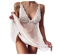 Hkdjaess Nuisette Femme Sexy Chic Fleurie Ete Chemise De Nuit Hiver Femme Elegant Chic Grande Taille Leger Ample Négligé Lingerie Légère avec String Robe De Nuit Femme Longue(White,M)