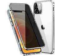 Hkess Anti-Peep Magnétique Adsorption Coque pour iPhone 12 Mini Anti Espion Étui Anti Spy Métal Bumper Frame Case Double Face Privacy Verre Trempé Protection Housse Flip Anti-Regards Cover,Argent