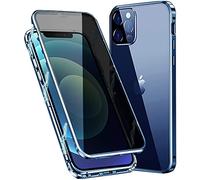 Hkess Anti-Peep Magnétique Adsorption Coque pour iPhone 12 Mini Anti Espion Étui Anti Spy Métal Bumper Frame Case Double Face Privacy Verre Trempé Protection Housse Flip Anti-Regards Cover,Bleu