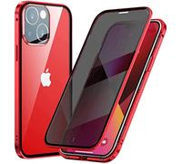 Hkess Anti-Peep Magnétique Adsorption Coque pour iPhone 13 Anti Espion Étui Anti Spy Métal Bumper Frame Case Double Face Privacy Verre Trempé Protection Housse Flip Anti-Regards Cover,Rouge