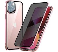 Hkess Anti-Peep Magnétique Adsorption Coque pour iPhone 13 Anti Espion Étui Anti Spy Métal Bumper Frame Case Double Face Privacy Verre Trempé Protection Housse Flip Anti-Regards Cover,Rose