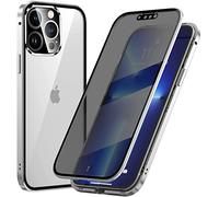 Hkess Anti-Peep Magnétique Adsorption Coque pour iPhone 13 Pro Max Anti Espion Étui Anti Spy Métal Bumper Frame Case Double Face Privacy Verre Trempé Protection Housse Flip Anti-Regards Cover,Argent